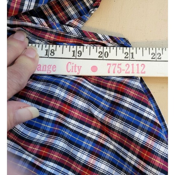 Petersyn Roxie Blouse Ruffle Off-Should Size Small Red Blue White Plaid Milkmaid - Picture 6 of 8